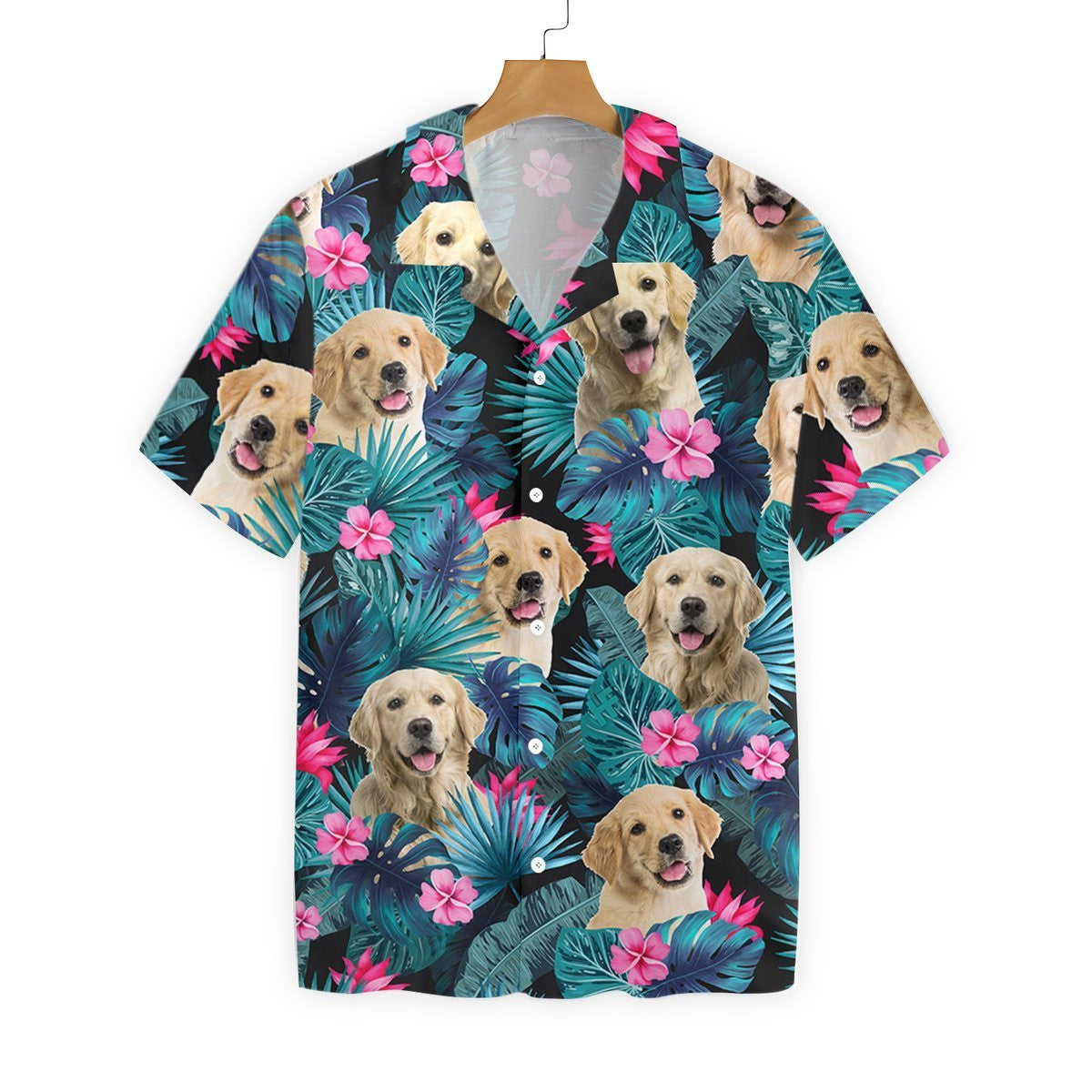 Tropical Golden Dog Seamless Background Design Hawaiian Shirt,Hawaiian Shirt Gift, Christmas Gift