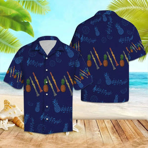 Yellow And Blue Clarinet Pineapple With Musical Notes Hawaiian Shirt, Hawaiian Shirt Gift, Christmas Gift