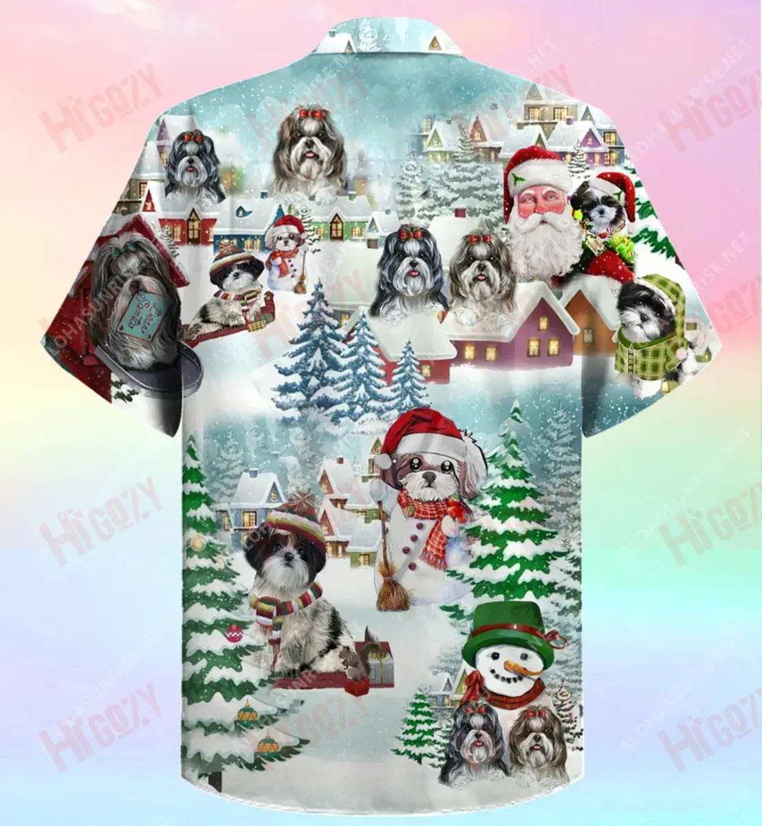 We Shih Tzu Nollaig Shona Unisex Léine Haváís Caitheamh aimsire Muinchille Gearr Léinte Haváís Saincheaptha Léinte haváíais do Mhná, Bronntanas Léine Haváís, Bronntanas Nollag