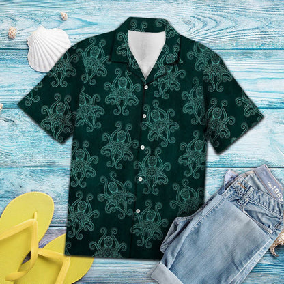 Emerald Green Octopus Under The Sea Hawaiian Shirt,Hawaiian Shirt Gift, Christmas Gift