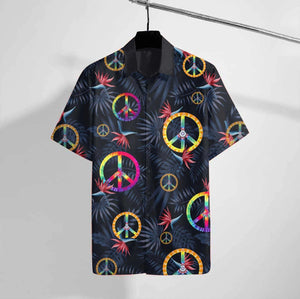 Colorful Peace Sign Hippie Tropical Leaf Hawaiian Shirt, Hawaiian For Gift