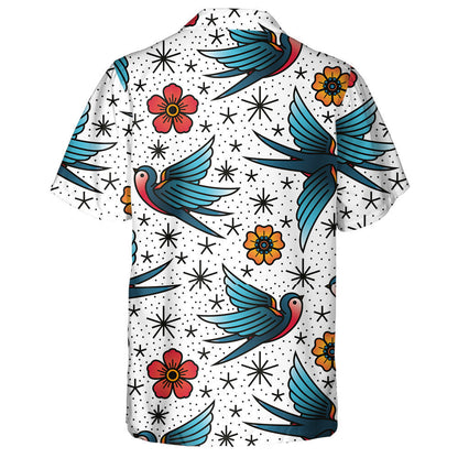 Flying Birds With Flowers And Small Dots Hawaiian Shirt, Hawaiian Shirt Gift, Christmas Gift