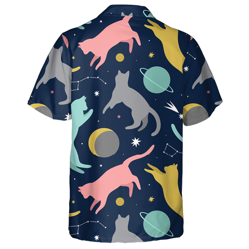 Cats Floating In Space Cosmic Background Hawaiian Shirt, Hawaiian For Gift