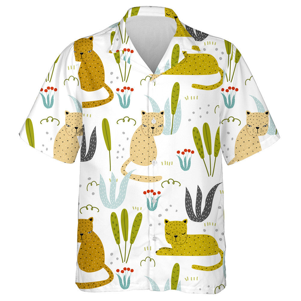 Wild Animals Leopard In Simple Cartoon Hawaiian Shirt, Hwaiian For Gift