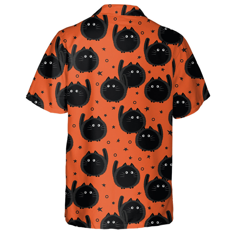 Halloween Spooky Fat Cats On Orange Background Hawaiian Shirt, Hawaiian Shirt Gift, Christmas Gift