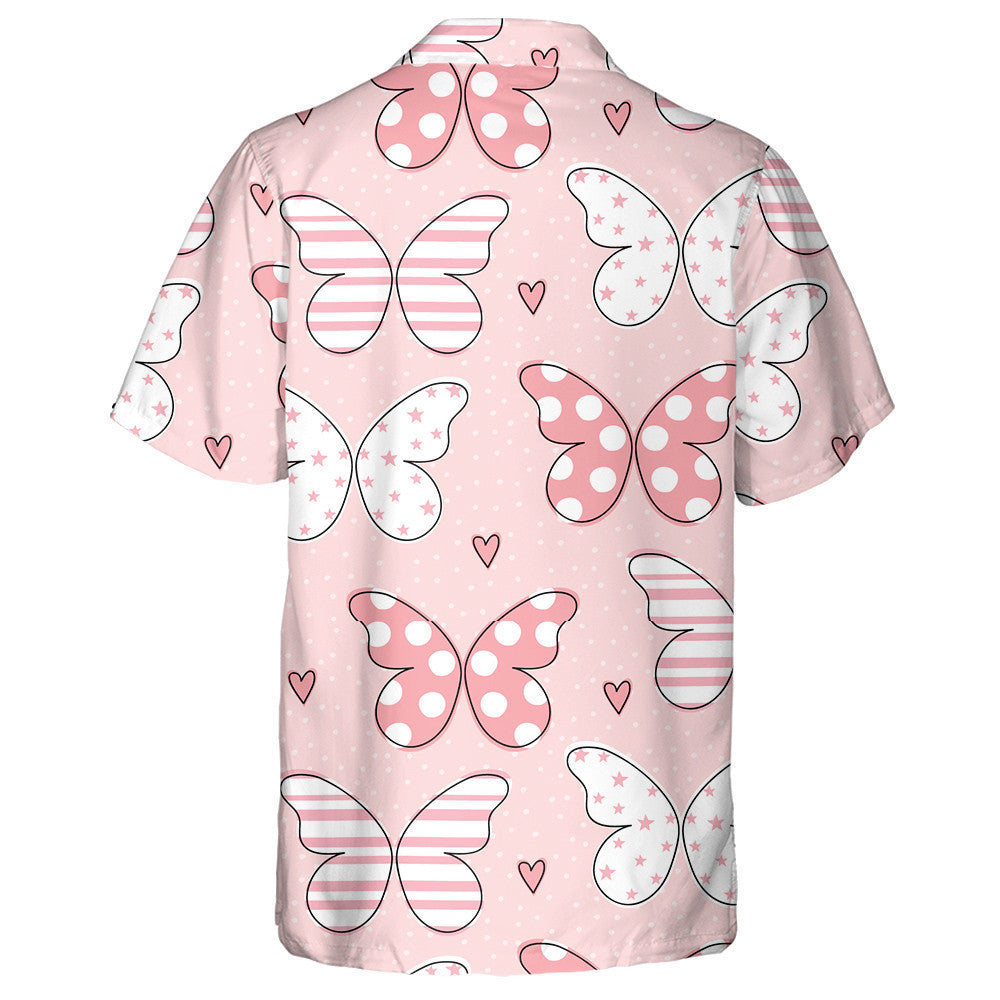 Colorful Lovely Pink Butterflies On Dot Pink Hawaiian Shirt, Hawaiian Shirt Gift, Christmas Gift