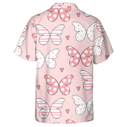 Colorful Lovely Pink Butterflies On Dot Pink Hawaiian Shirt, Hawaiian Shirt Gift, Christmas Gift
