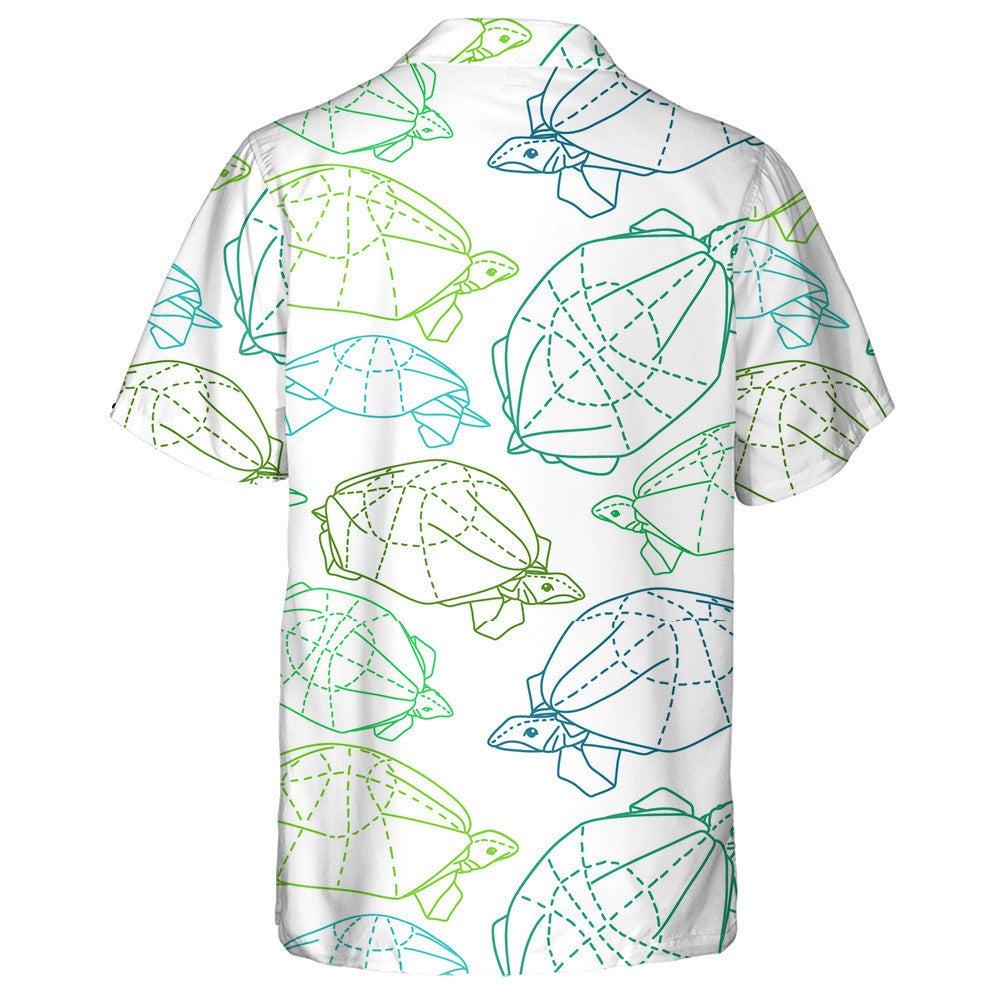 Origami Turtles Drawing Illustration On White Hawaiian Shirt,Hawaiian Shirt Gift, Christmas Gift