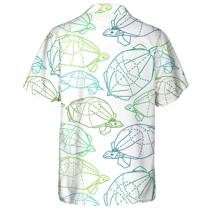 Origami Turtles Drawing Illustration On White Hawaiian Shirt,Hawaiian Shirt Gift, Christmas Gift