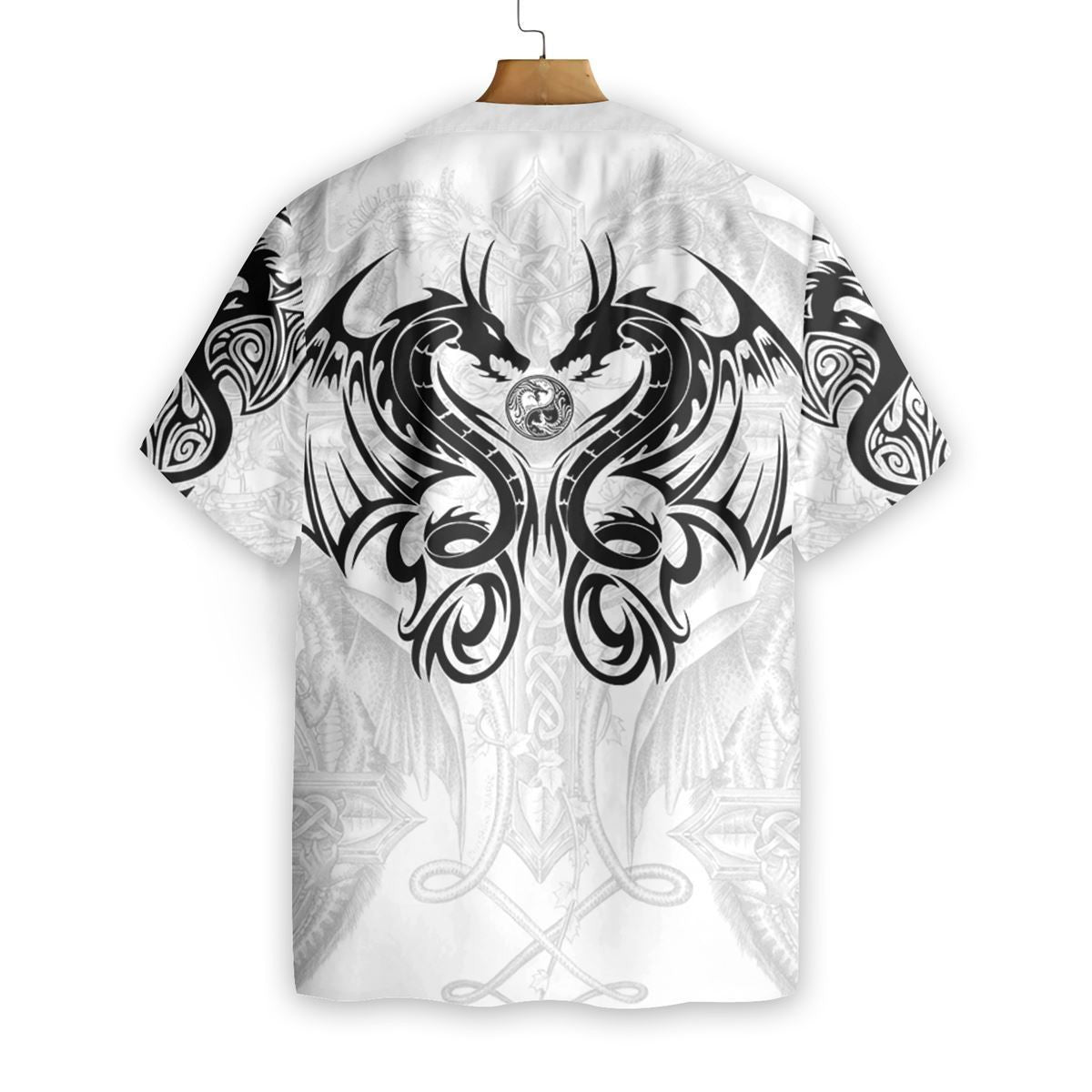 Symmetrycal Dragon Tattoo On White Ornamental Hawaiian Shirt,Hawaiian Shirt Gift, Christmas Gift
