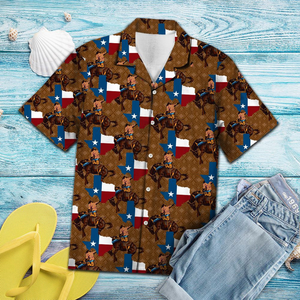 Brown Background Texas Love Rodeo Pattern Hawaiian Shirt,Hawaiian Shirt Gift, Christmas Gift