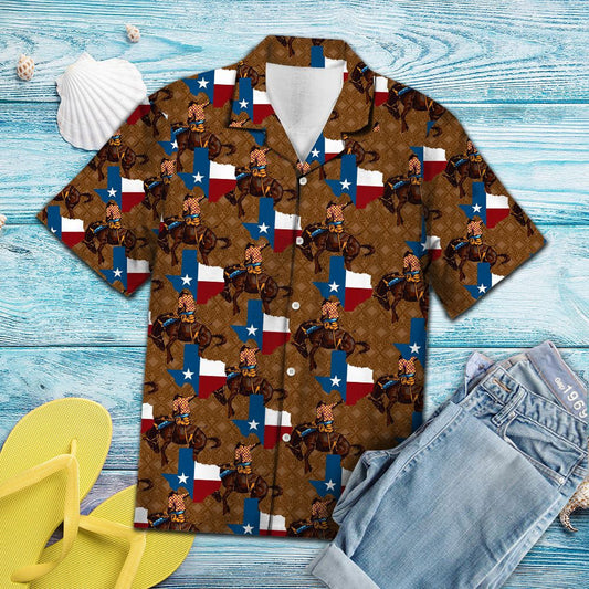 Brown Background Texas Love Rodeo Pattern Hawaiian Shirt,Hawaiian Shirt Gift, Christmas Gift