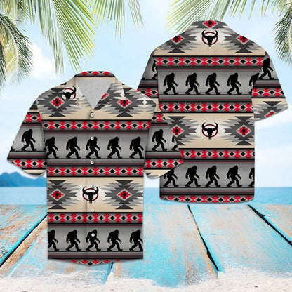 Black Bigfoot Native American Borders Pattern Hawaiian Shirt,Hawaiian Shirt Gift, Christmas Gift