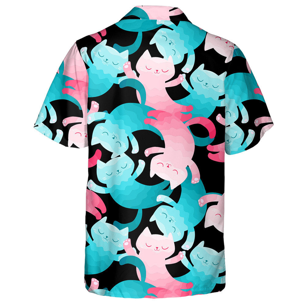Cute Cartoon Animal Pink And Bkue Cat Hawaiian Shirt, Hawaiian Shirt Gift, Christmas Gift