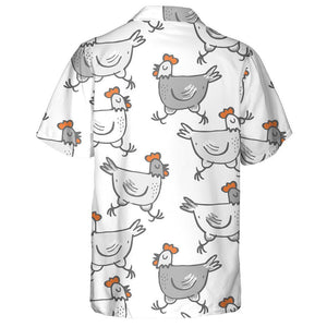 White Gray Chicken Hens Run Animals Wildlife Hawaiian Shirt, Hawaiian Shirt Gift, Christmas Gift