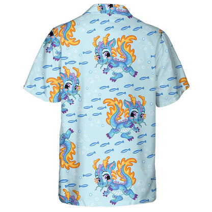 Cute Cartoon Water Dragon Fishes And Bubbles Hawaiian Shirt, Hawaiian Shirt Gift, Christmas Gift