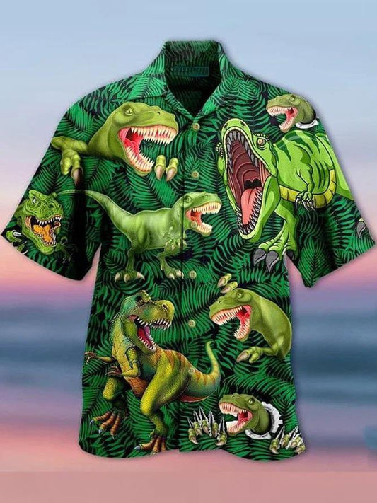 Green Crazy Dinosaur Nice Ornamental Hawaiian Shirt,Hawaiian Shirt Gift, Christmas Gift