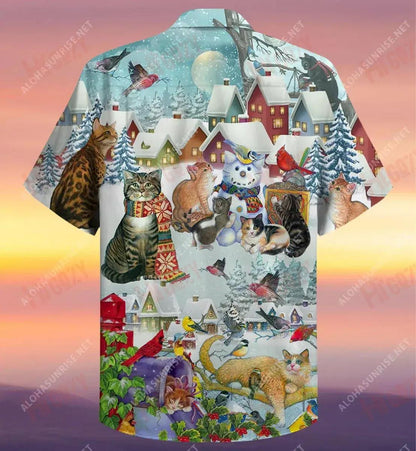 Cat Bird Unisex Hawaiian Shirt Ocean Short Sleeve Tropical Shirts For Men Hawaiian Shirts For Women_Hawaiian Shirt Gift, Christmas Gift