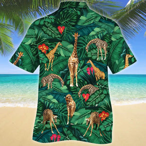 Amazing Green Leaves And Giraffe Lovers Gift Design Hawaiian Shirt, Hawaiian Shirt Gift, Christmas Gift