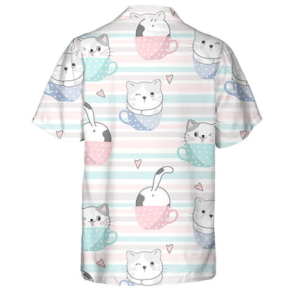 Cute Cats In Cups Cartoon Animals Background Hawaiian Shirt, Hawaiian Shirt Gift, Christmas Gift