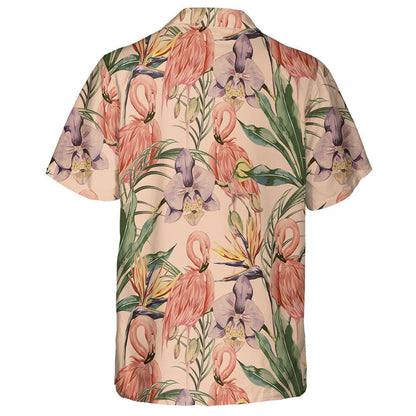Tropical Flowers Palm Leave With Beautiful Flamingo Hawaiian Shirt, Hawaiian Shirt Gift, Christmas Gift