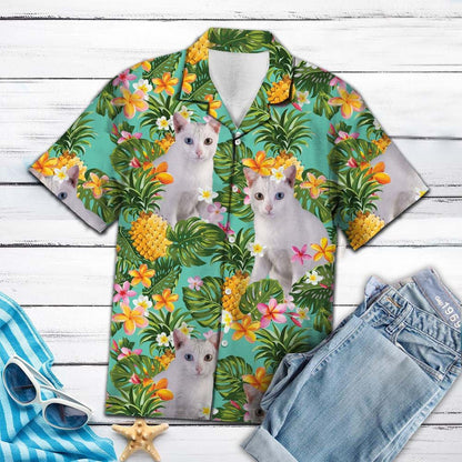 Khao Maneetropical Pineapple And Beautiful Cat Print Hawaiian Shirt, Hawaiian Shirt Gift, Christmas Gift