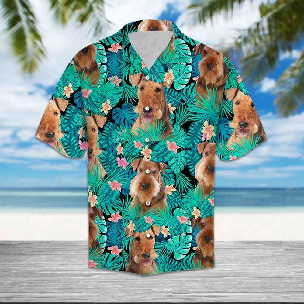 Airedale Terrier Tropical Vintage Style Hawaiian Shirt, Hawaiian For Gift