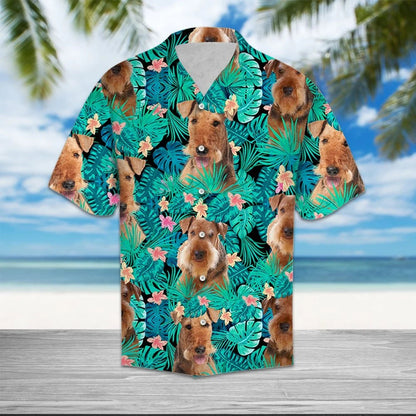 Airedale Terrier Tropical Vintage Style Hawaiian Shirt, Hawaiian For Gift