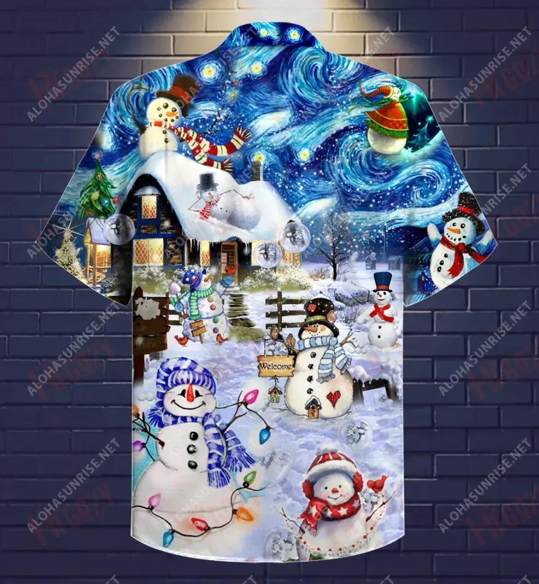 Fear Sneachta san Oíche Nollag Léine Ghearr Muinchille Caitheamh aimsire Léinte Haváís Saincheaptha Léinte Haváís D'Fhir, Bronntanas Léine Haváís, Bronntanas Nollag