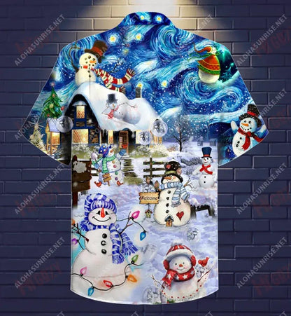 Fear Sneachta san Oíche Nollag Léine Ghearr Muinchille Caitheamh aimsire Léinte Haváís Saincheaptha Léinte Haváís D'Fhir, Bronntanas Léine Haváís, Bronntanas Nollag