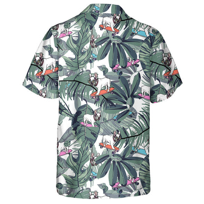French Bulldog On Skateboard And Tropical Leaves Hawaiian Shirt, Hawaiian Shirt Gift, Christmas Gift