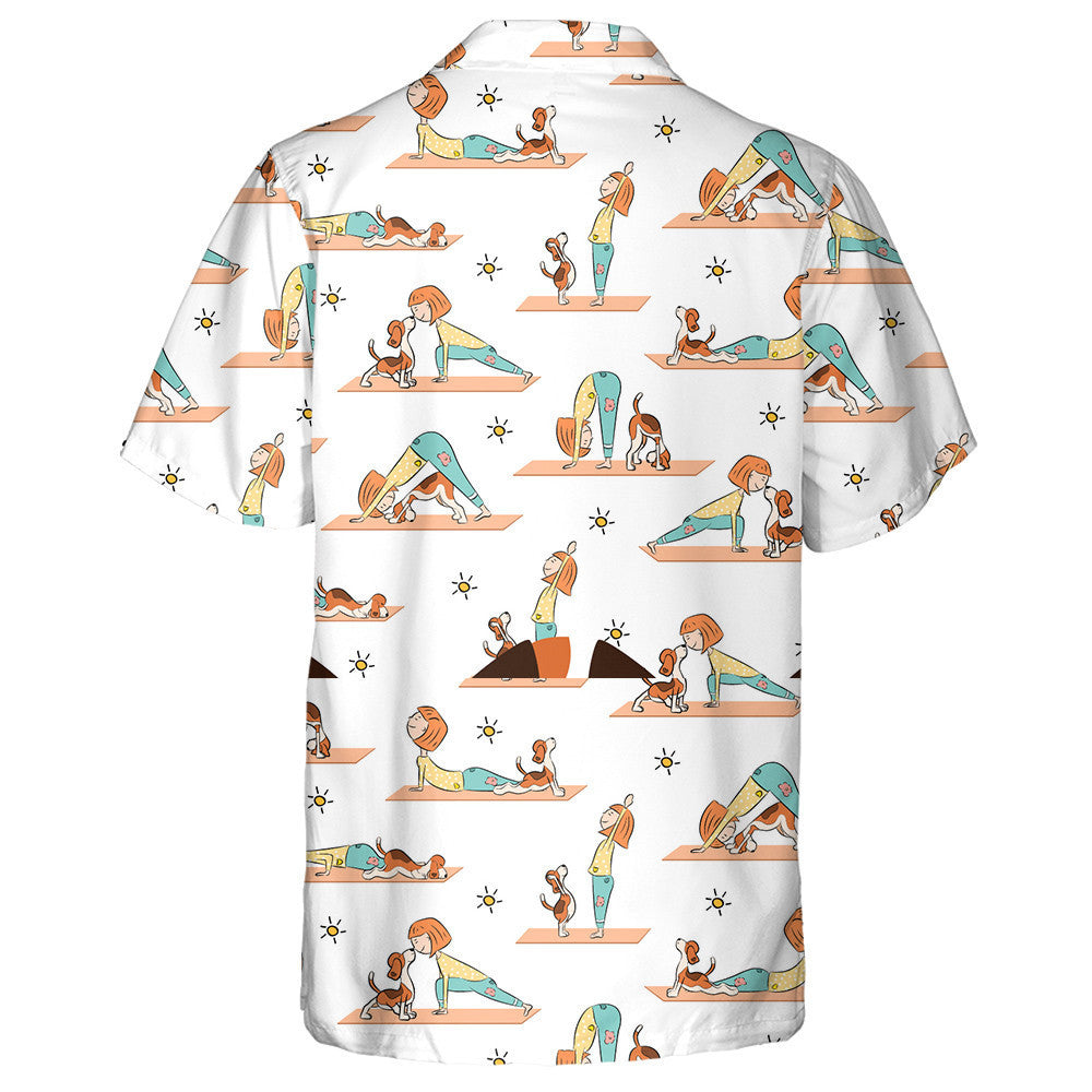 Cartoon Girl And Beagle Dog Doing Yoga Hawaiian Shirt, Hawaiian Shirt Gift, Christmas Gift