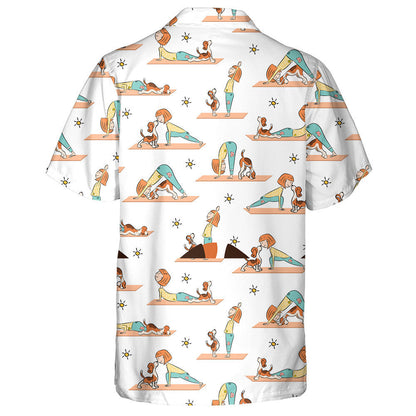 Cartoon Girl And Beagle Dog Doing Yoga Hawaiian Shirt, Hawaiian Shirt Gift, Christmas Gift