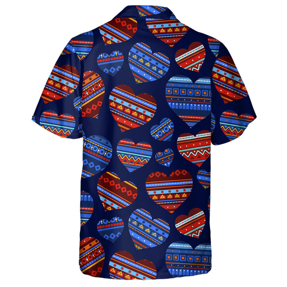 Vintage Ornaments Heart Shaped Monochrome Patriotic Hawaiian Shirt, Hwaiian For Gift