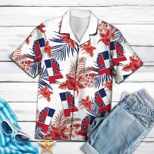 Mississippi Map With Hibiscus In White Hawaiian Shirt,Hawaiian Shirt Gift, Christmas Gift