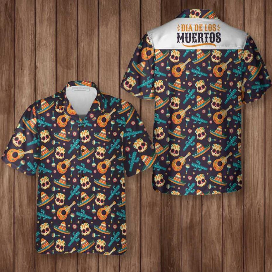 Day Of The Dead Guitar Sombrero Skull Hawaiian Shirt, Hawaiian Shirt Gift, Christmas Gift