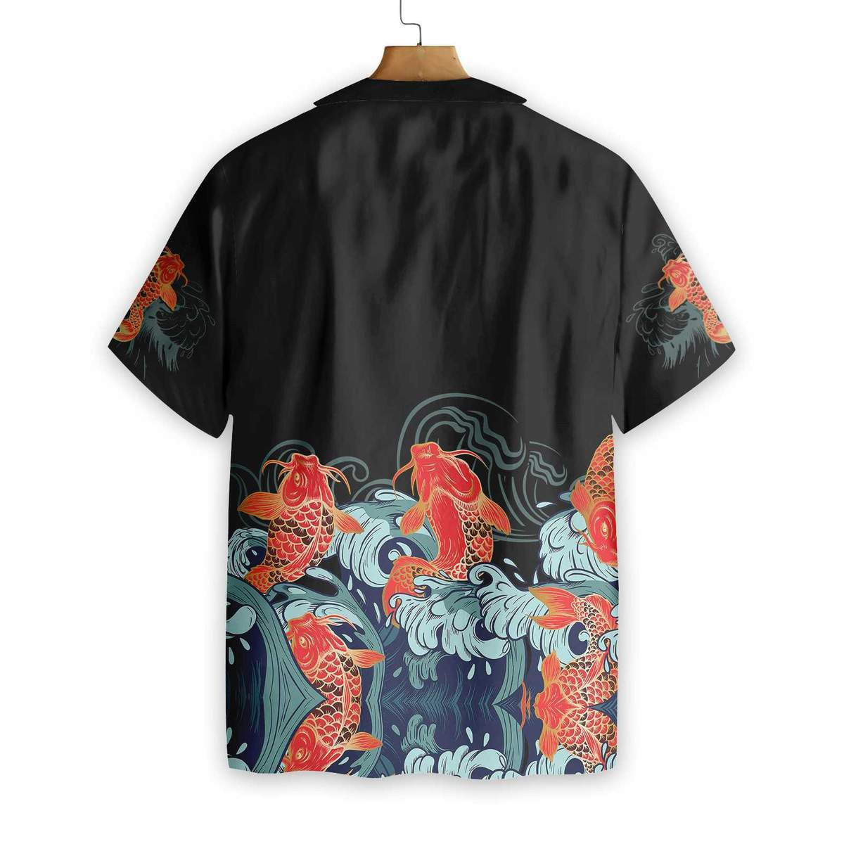 Golden Koi Fish On Black Background Hawaiian Shirt,Hawaiian Shirt Gift, Christmas Gift