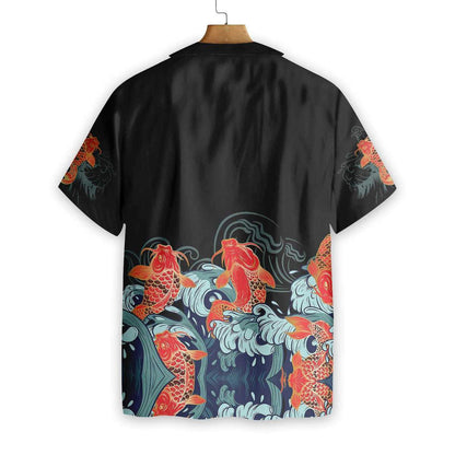 Golden Koi Fish On Black Background Hawaiian Shirt,Hawaiian Shirt Gift, Christmas Gift