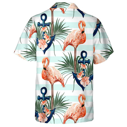 Flamingo Álainn Le Ancaire Gorm Agus Duilleoga Pailme Léine Haváís, Bronntanas Léine Haváís, Bronntanas Nollag