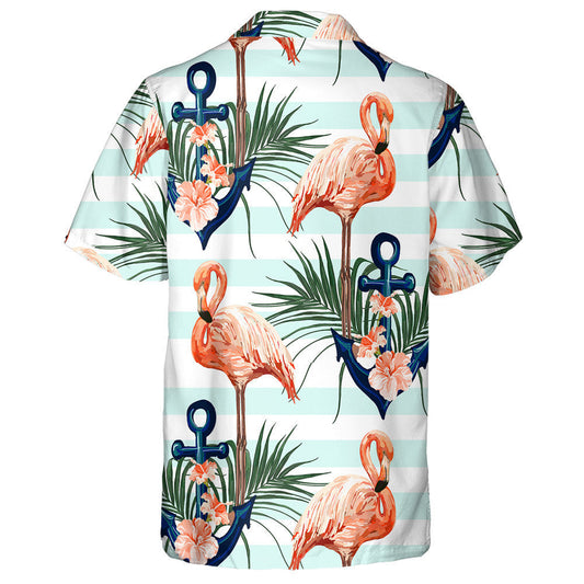 Flamingo Álainn Le Ancaire Gorm Agus Duilleoga Pailme Léine Haváís, Bronntanas Léine Haváís, Bronntanas Nollag