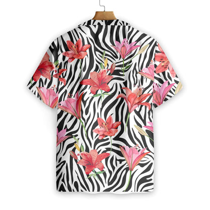 Lily Zebra Watercolor Painting Art Pattern Hawaiian Shirt,Hawaiian Shirt Gift, Christmas Gift