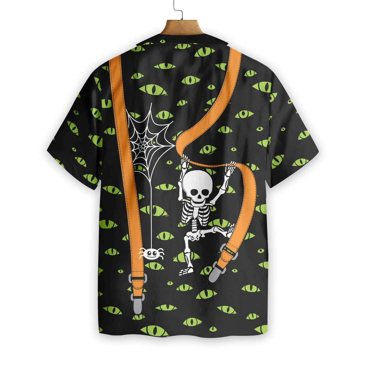 Halloween Skeleton And Monster Eyes Pattern Hawaiian Shirt, Hawaiian For Gift