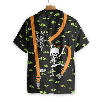 Halloween Skeleton And Monster Eyes Pattern Hawaiian Shirt, Hawaiian For Gift