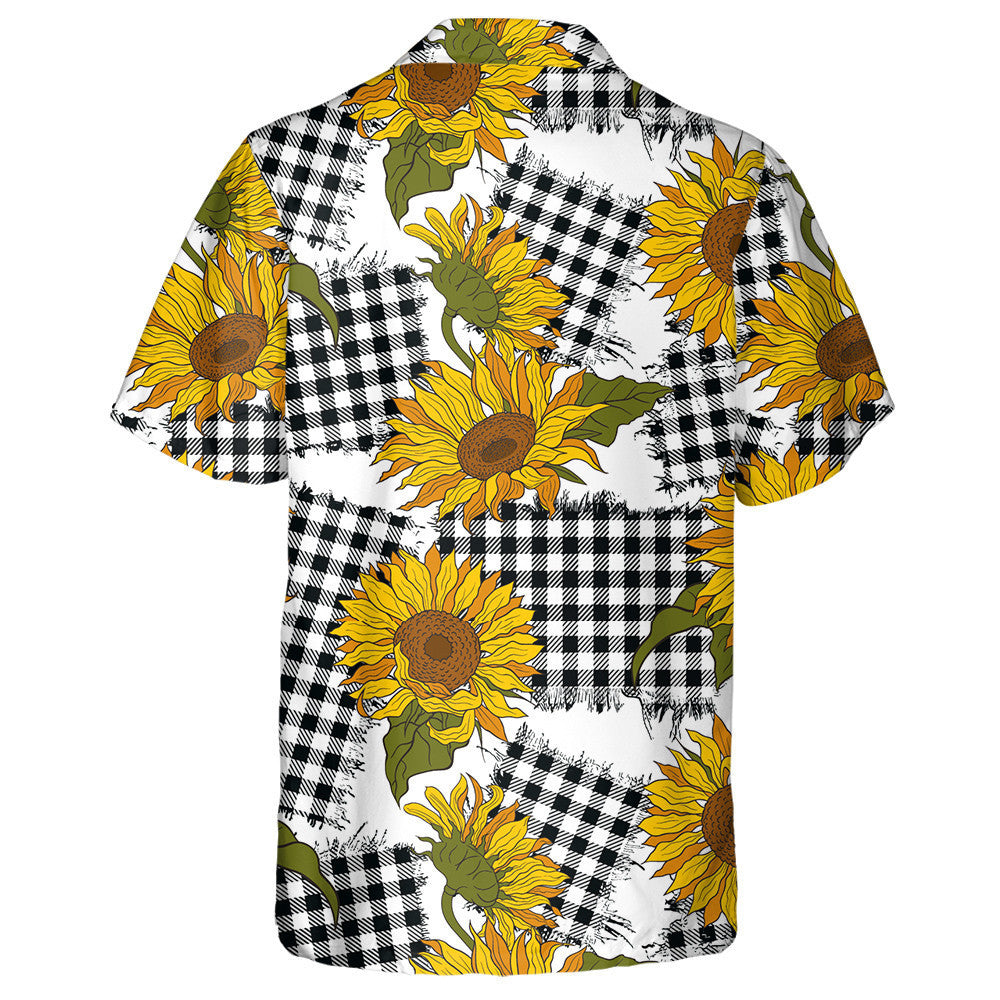 Bláthanna Geala Lus na Gréine Teach Feirme Seanré Ar Phaistí Checkered Léine Haváís, Bronntanas Léine Haváís, Bronntanas Nollag