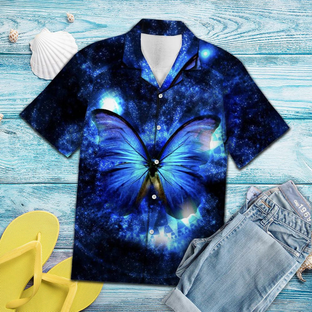 Magical Dust Blue Galaxy Butterfly Hawaiian Shirt,Hawaiian Shirt Gift, Christmas Gift