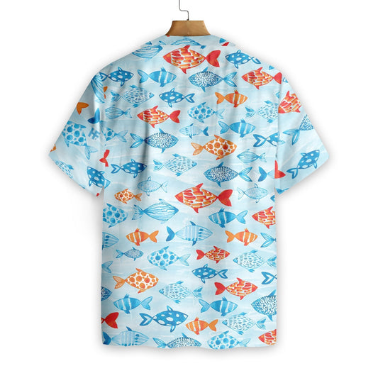 Hand Drawn Colored Fish Water Pattern Design Hawaiian Shirt, Hawaiian Shirt Gift, Christmas Gift