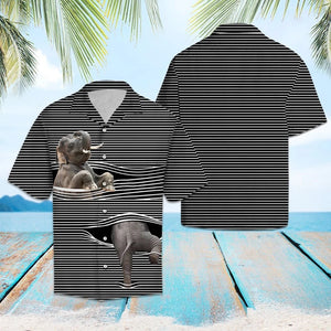 Baby Elephant With Black White Lines Hawaiian Shirt, Hawaiian For Gift