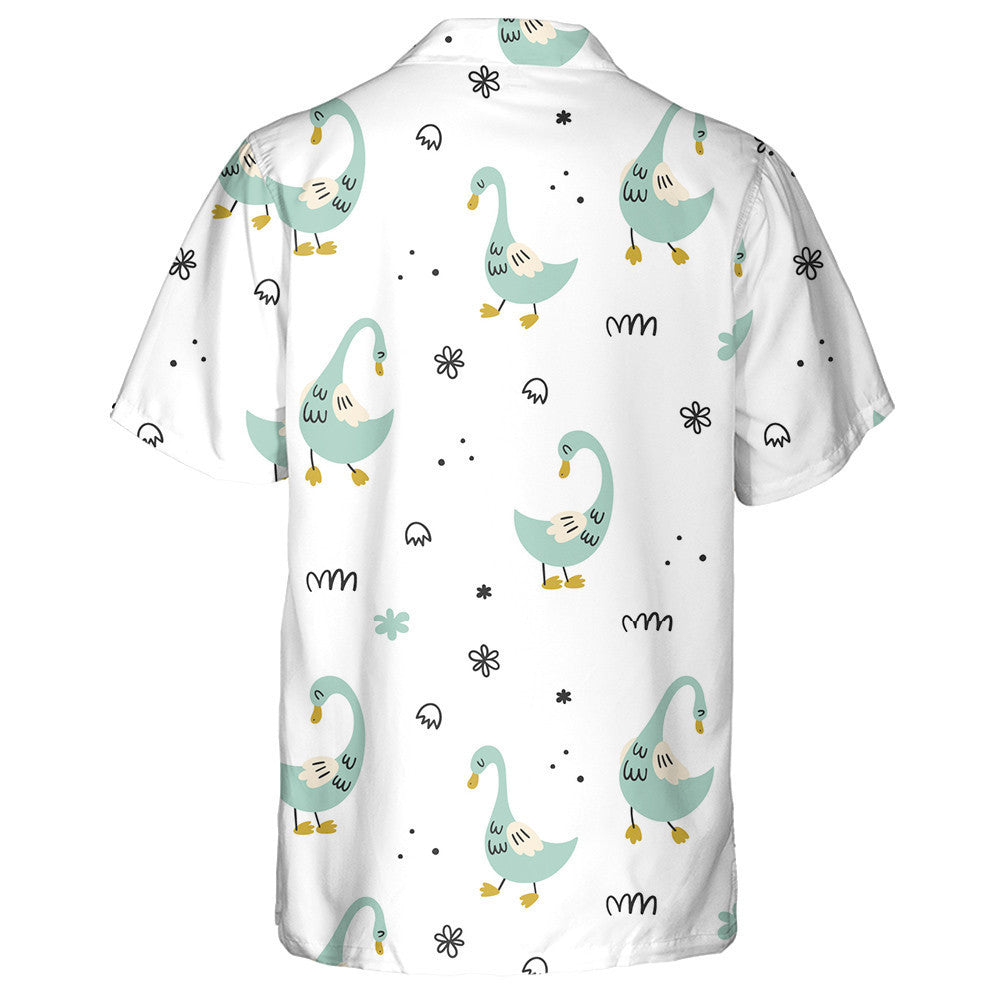 Hand Drawn Cute Cartoon Ducks On White Hawaiian Shirt, Hawaiian Shirt Gift, Christmas Gift