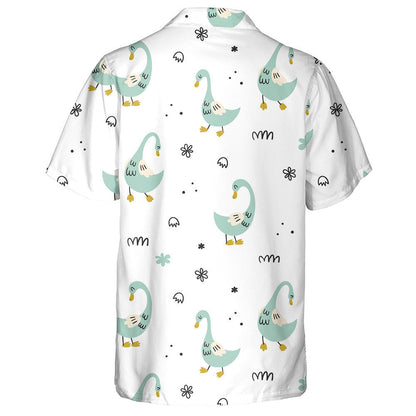 Hand Drawn Cute Cartoon Ducks On White Hawaiian Shirt, Hawaiian Shirt Gift, Christmas Gift