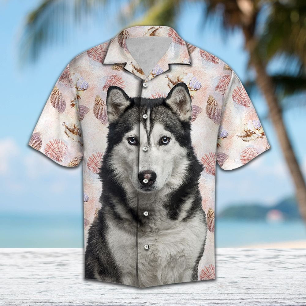 Appealing Seashells And Cute Siberian Husky Pattern Hawaiian Shirt, Hawaiian Shirt Gift, Christmas Gift